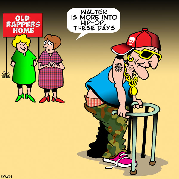 Hip replacement cartoon. 