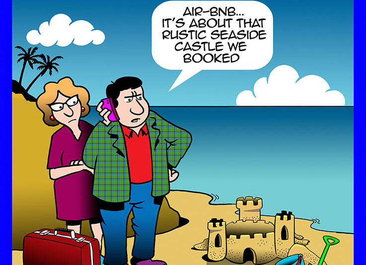 online accommodation booking cartoon