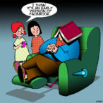 Asleep with book over face cartoon
