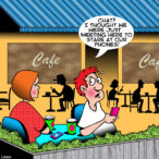 Cafe conversation cartoon