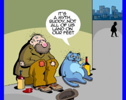 Cats land on their feet cartoon