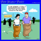 Sack racing cartoon