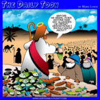 Waiter asking about food allergies cartoon